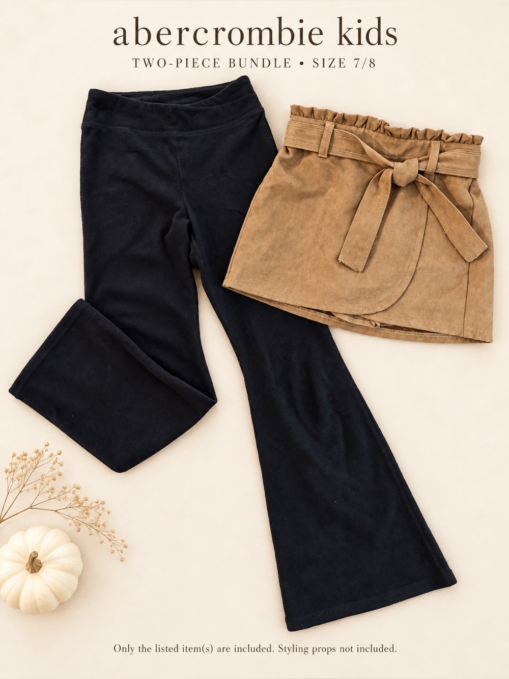 abercrombie kids Girls 7/8 Bundle Black Fleece Flare Leggings & Faux Suede Skort